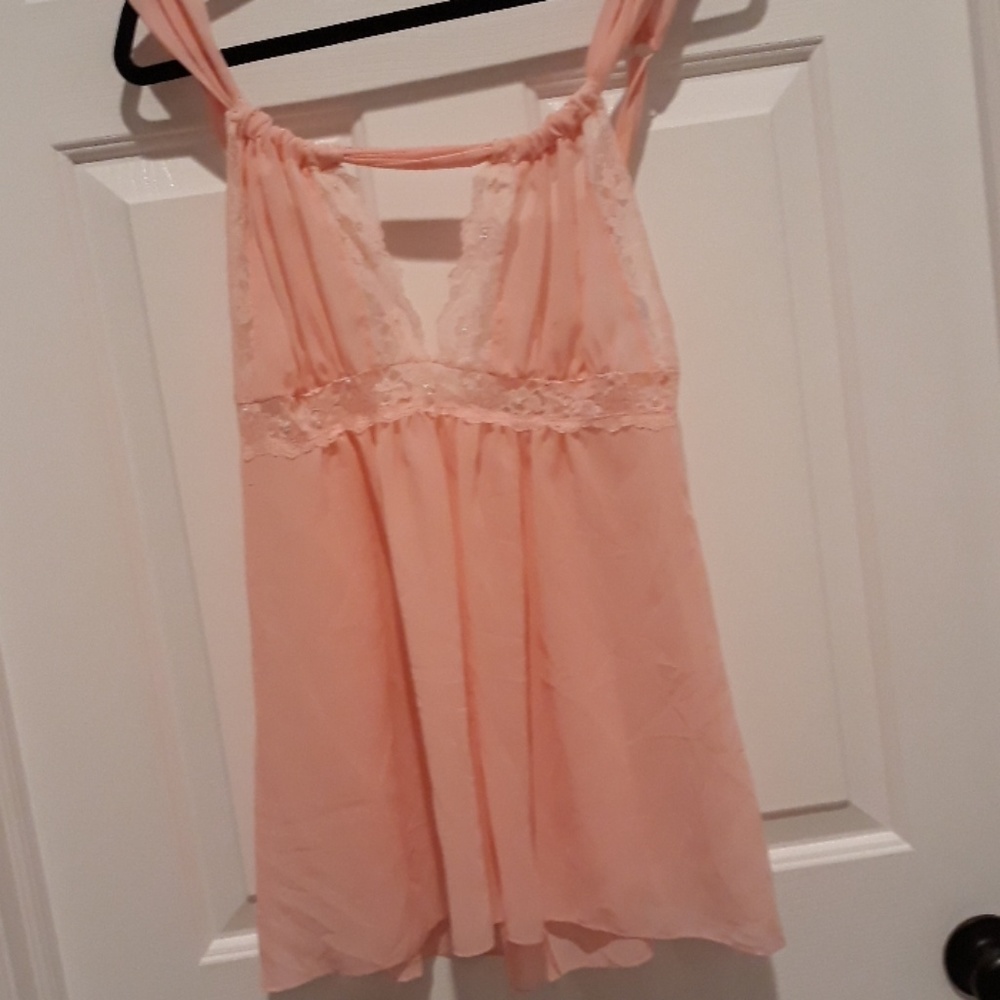 Frederick's of Hollywood pink (more orange than pink) teddy/nighty, size Lg